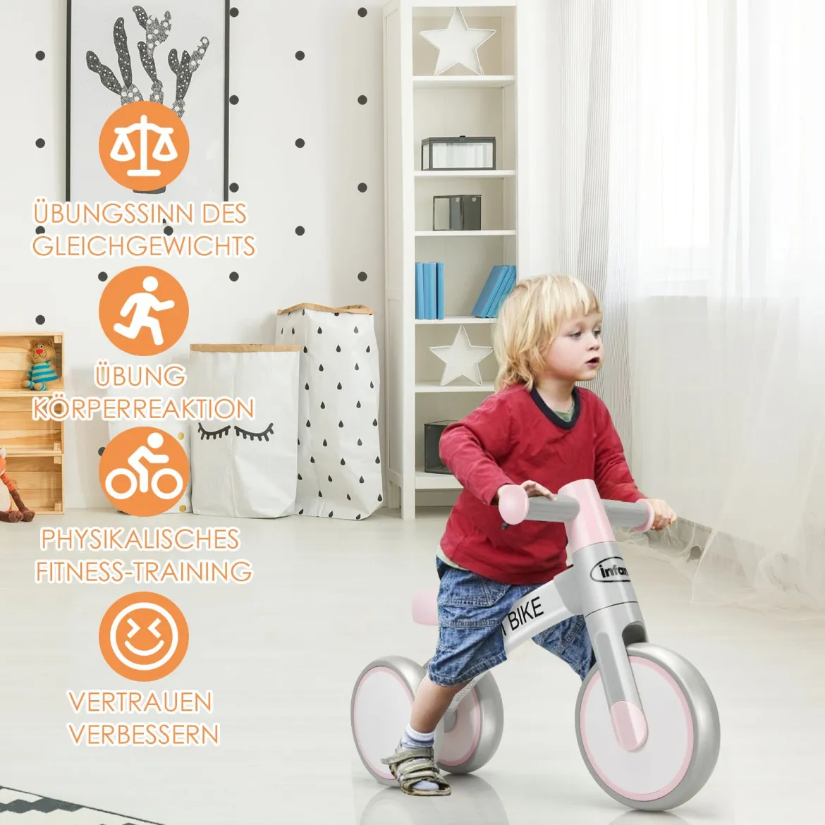 Baby-Dreirad Dreirad für Kinder im Altervon 1-3 Jahren Balance Bike Kinderlaufrad Lauflernrad Rosa