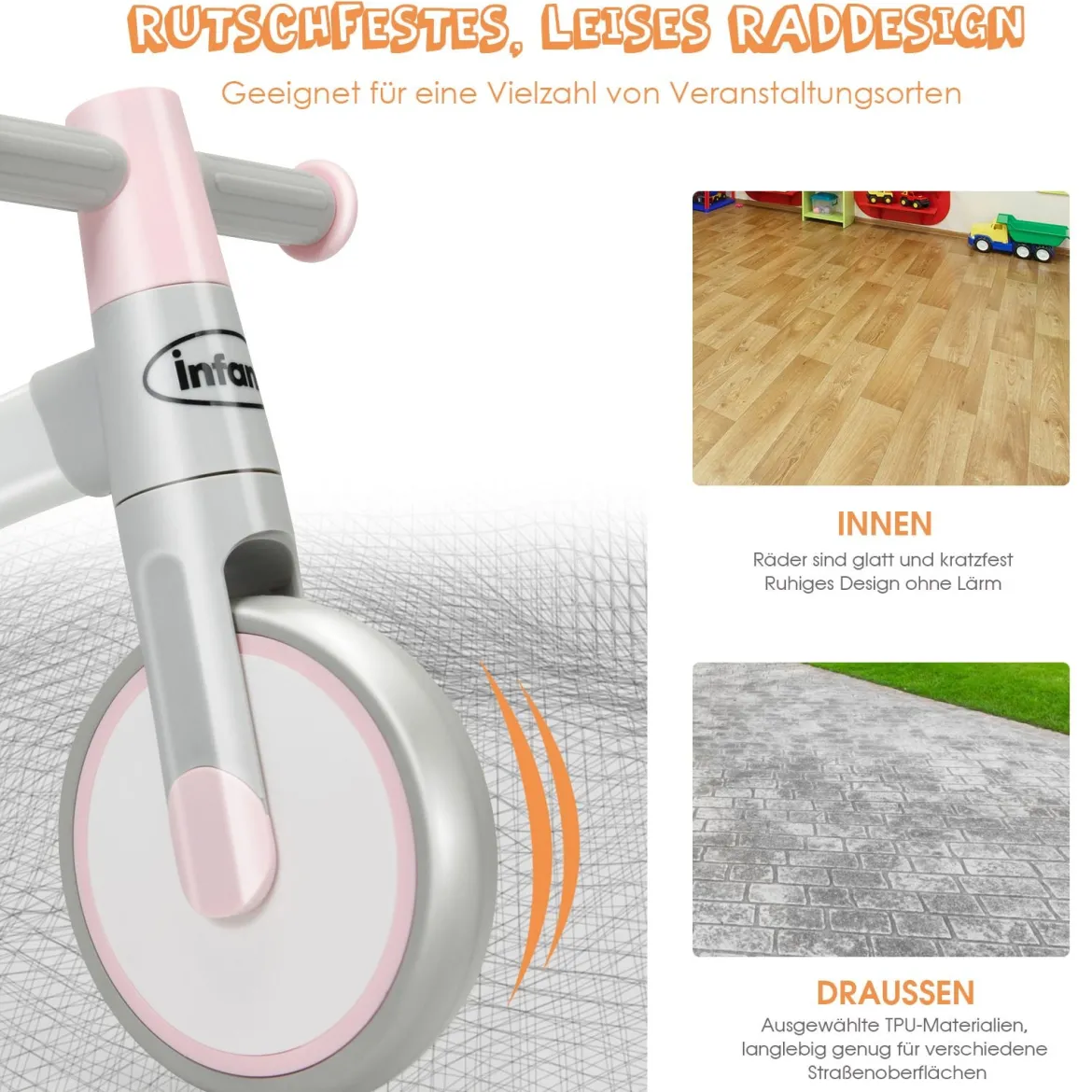 Baby-Dreirad Dreirad für Kinder im Altervon 1-3 Jahren Balance Bike Kinderlaufrad Lauflernrad Rosa