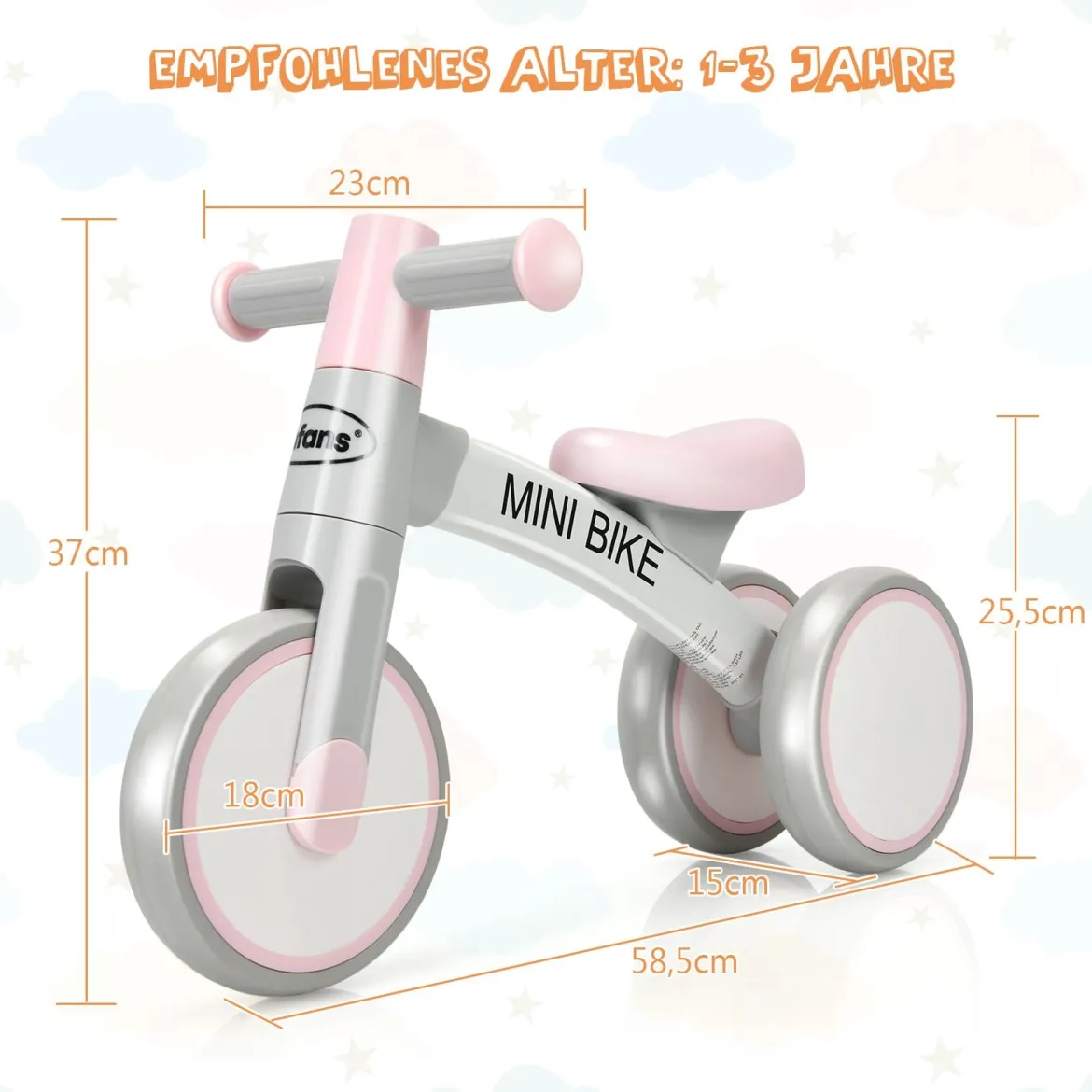 Baby-Dreirad Dreirad für Kinder im Altervon 1-3 Jahren Balance Bike Kinderlaufrad Lauflernrad Rosa