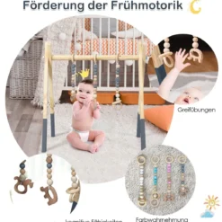 Baby Gym Babyspielgerät Spieltrapez Spielbogen Holzspielzeug Aktivitätszentrum mit 3 Kinderspielzeugen