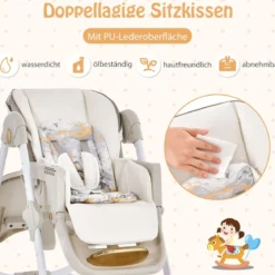 Baby Hochstuhl klappbar Babystuhl mit Liegefunktion Rädern & Doppeltablett 96,5 x 55 x 99–109 cm Grau