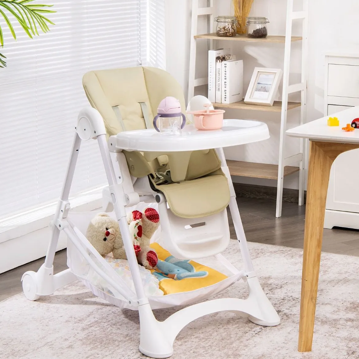 Baby Hochstuhl 5 stufige Rückenlehnenverstellung & 6 stufige Höhenverstellung Beige