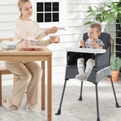 Baby Klappbarer Hochstuhl mit Verstellbarem Tablett & Tragetasche Kinderhochstuhl Babystuhl