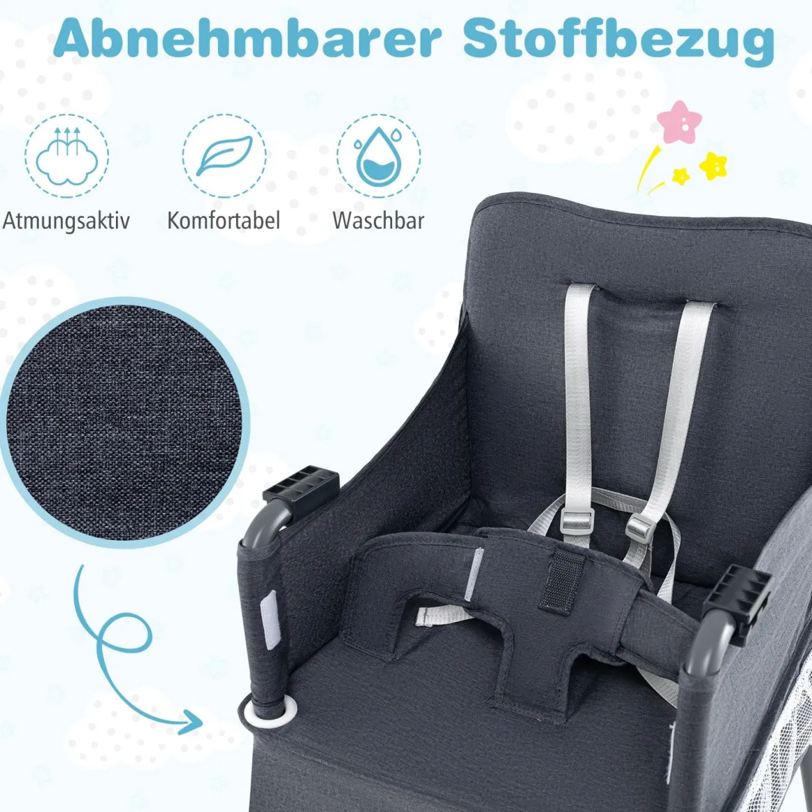Baby Klappbarer Hochstuhl mit Verstellbarem Tablett & Tragetasche Kinderhochstuhl Babystuhl