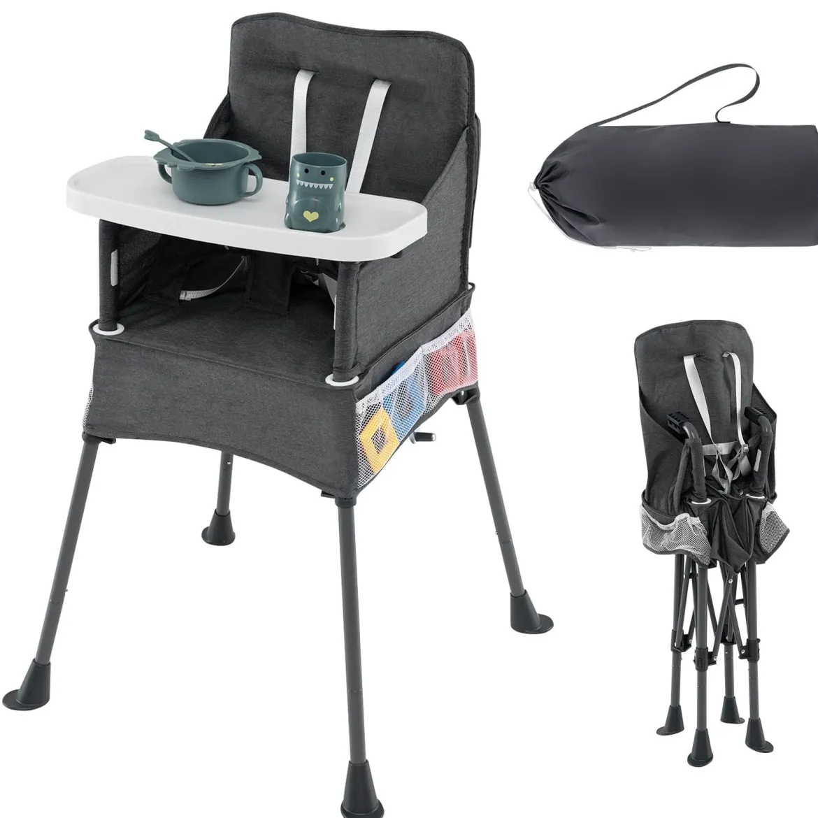 Baby Klappbarer Hochstuhl mit Verstellbarem Tablett & Tragetasche Kinderhochstuhl Babystuhl