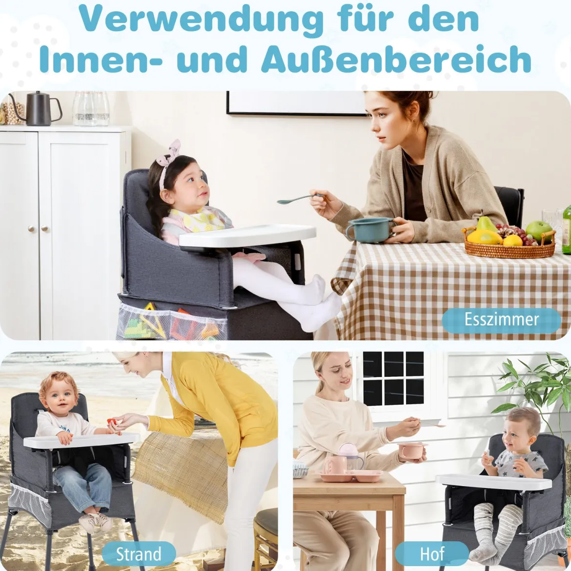 Baby Klappbarer Hochstuhl mit Verstellbarem Tablett & Tragetasche Kinderhochstuhl Babystuhl