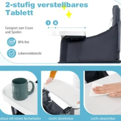 Baby Klappbarer Hochstuhl mit Verstellbarem Tablett & Tragetasche Kinderhochstuhl Babystuhl