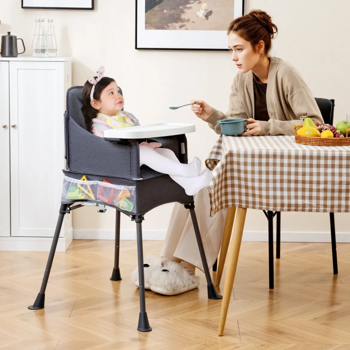 Baby Klappbarer Hochstuhl mit Verstellbarem Tablett & Tragetasche Kinderhochstuhl Babystuhl