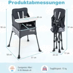 Baby Klappbarer Hochstuhl mit Verstellbarem Tablett & Tragetasche Kinderhochstuhl Babystuhl