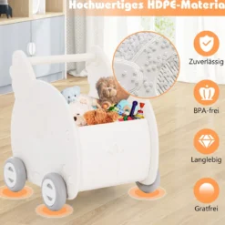 Baby Lauflernhilfe Schiebespielzeug 4-Rad Kleinkinderwagen in Elefantenform Weiß