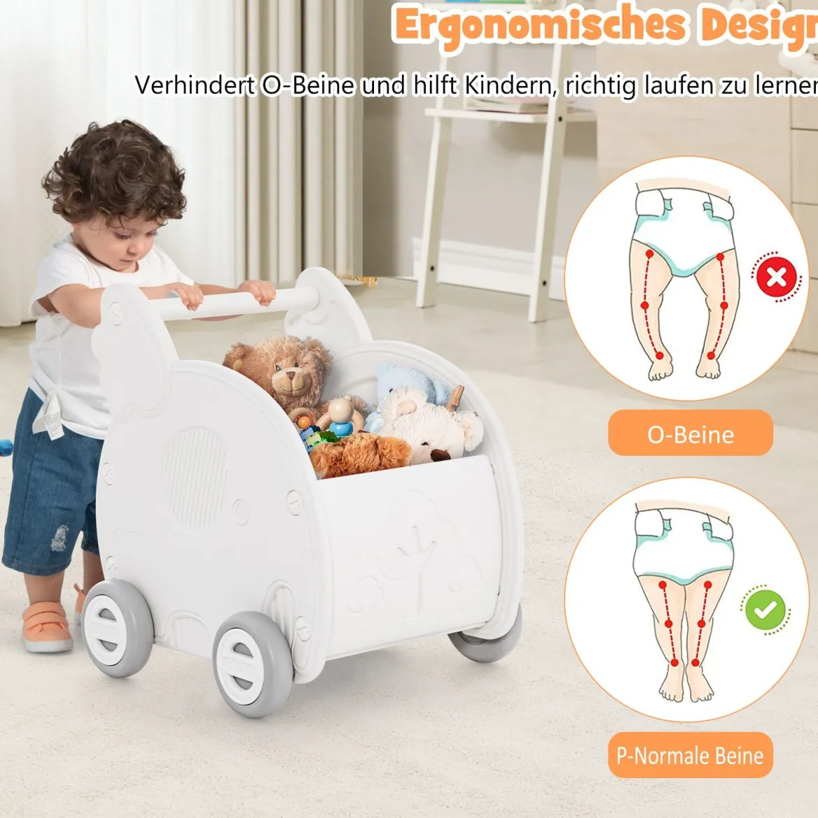 Baby Lauflernhilfe Schiebespielzeug 4-Rad Kleinkinderwagen in Elefantenform Weiß