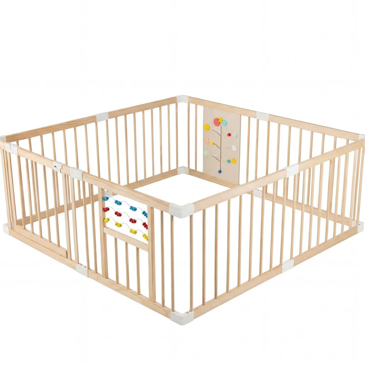 Baby Laufstall aus Kiefernholz inkl. 8 Paneele Faltbarer Laufgitter mit Tür Krabbelgitter 160 x 160 cm