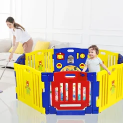 Baby-Laufstall für Kinder 8 Paneele Laufgitter Baby Laufstall mit Tür 188 x 63 cm Bunt