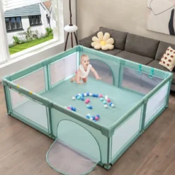 Baby-Laufstall für Kleinkinder mit 50 Spielbällen & Atmungsaktivem Netz Blau