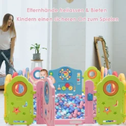 Baby-Laufstall mit 16 Teilen Sicheres Aktivitätszentrum Tragbarer HDPE-Laufstall Bunt