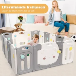 Baby-Laufstall 16-Teiligerklappbarer HDPE-Laufstall mit Sicherheitsschloss 150 x 187,5 x 63 cm