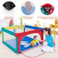 Baby-Laufstall Tragbarer Laufstall mit Sicherheitstoren 120 x 120 x 68 cm Bunt