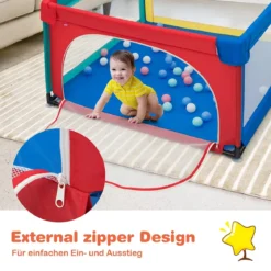 Baby-Laufstall Tragbarer Laufstall mit Sicherheitstoren 120 x 120 x 68 cm Bunt