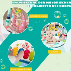 Babymatte Spieldecke mit Abnehmbarem Klavier Spielbogen Erlebnisdecke mit Licht Blau