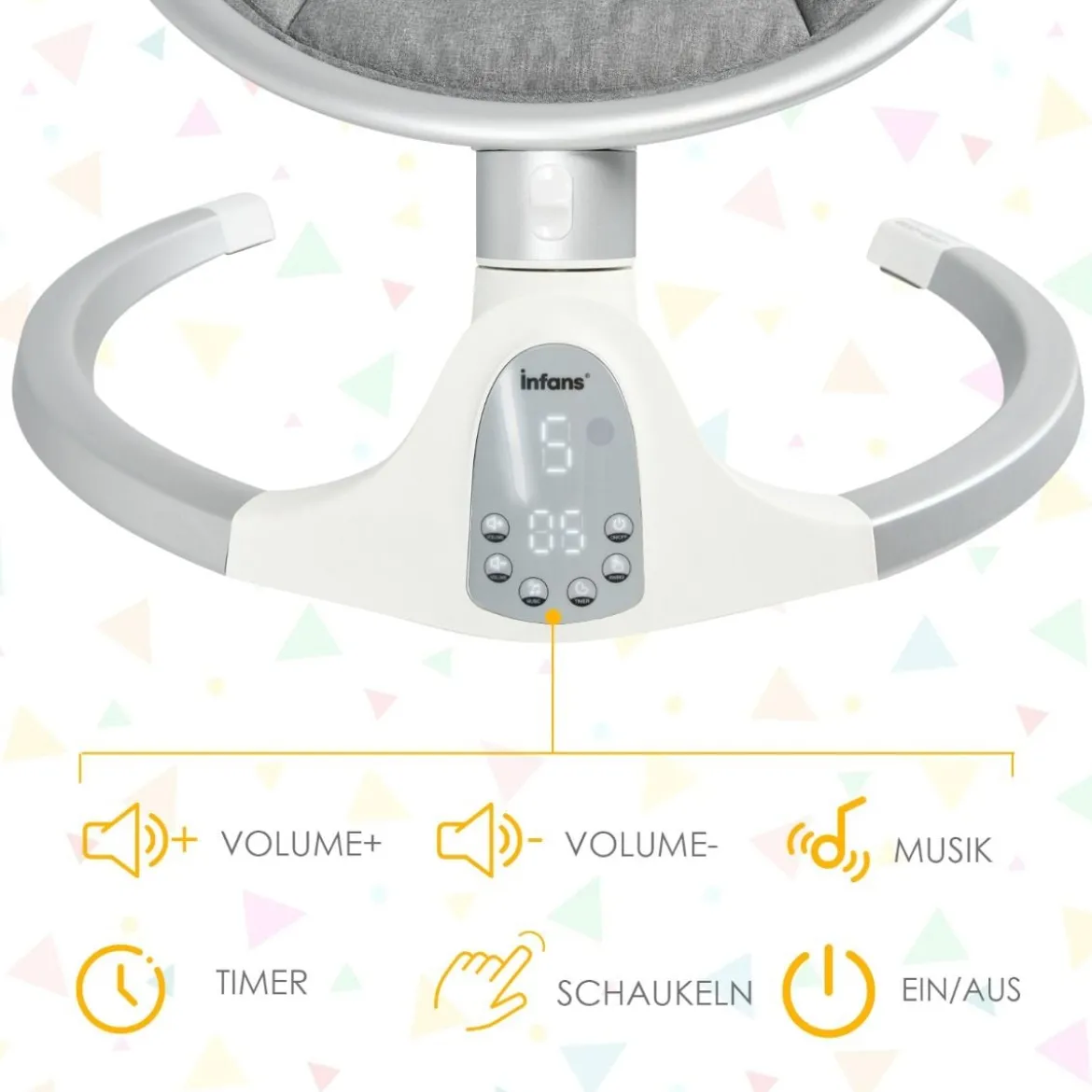 Babyschaukel 5-fach einstellbar tragbare Babywippe 62 x 62 x 128 cm Grau