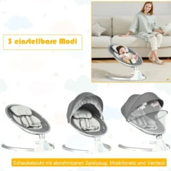 Babyschaukel 5-fach einstellbar tragbare Babywippe 62 x 62 x 128 cm Grau