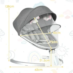 Babyschaukel 5-fach einstellbar tragbare Babywippe 62 x 62 x 128 cm Grau