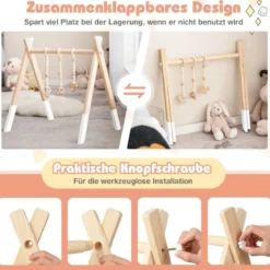 Baby Spielbogen Holz Spieltrapez Klappbar Baby Gym 60 x 44 x 60 cm Weiß