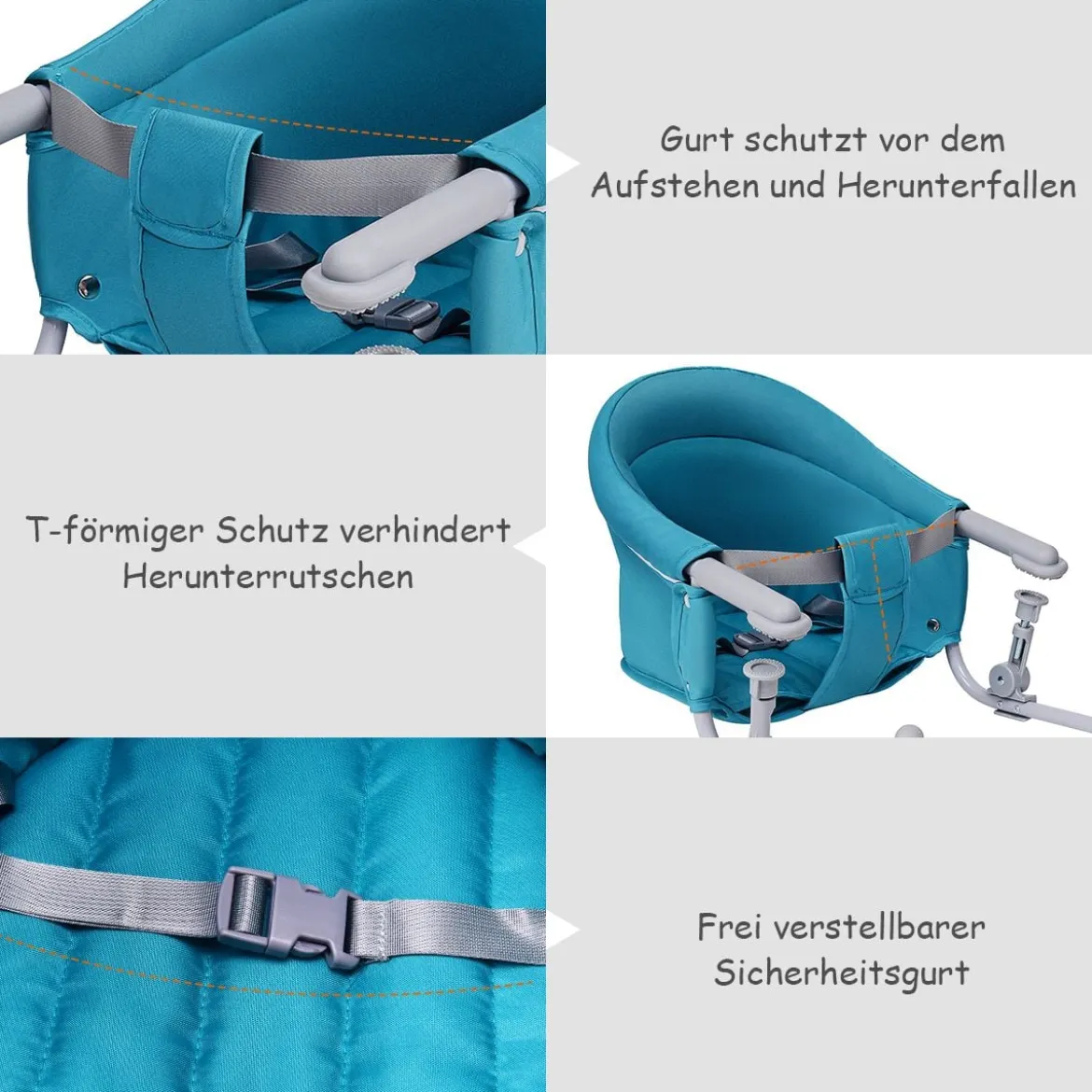Baby Tischsitz Babysitz klappbar mit Befestigungsclip Hochstuhl Hellblau