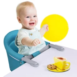 Baby Tischsitz Babysitz klappbar mit Befestigungsclip Hochstuhl Hellblau