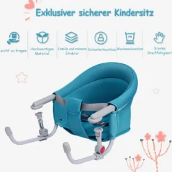 Baby Tischsitz Babysitz klappbar mit Befestigungsclip Hochstuhl Hellblau