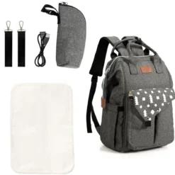 Baby Wickelrucksack Wickeltasche multifunktional Babytasche Grau