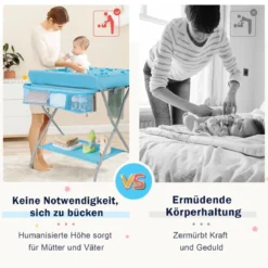 Baby Wickeltisch mit großem Aufbewahrungskorb und Regal für Neugeborene Blau