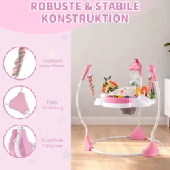 Baby-Wippe & -Springer mit 6 Interaktiven Spielzeugen & Lichtern & Musik Rosa