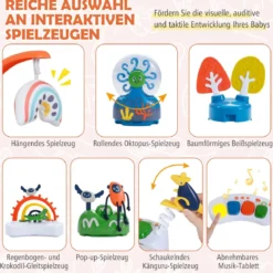 Baby-Wippe & -Springer mit 6 Interaktiven Spielzeugen & Lichtern & Musik Orange