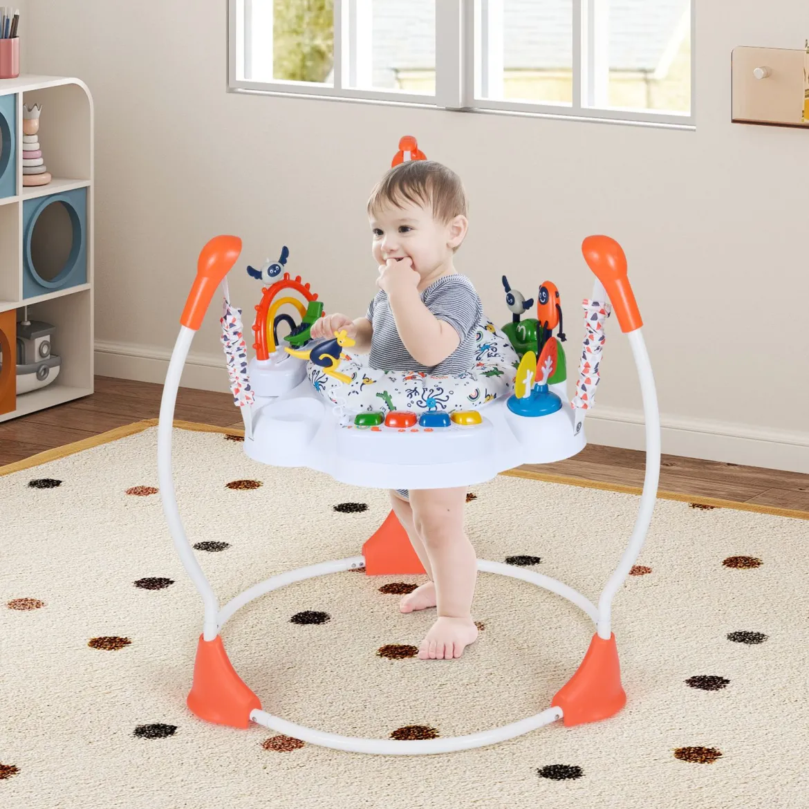 Baby-Wippe & -Springer mit 6 Interaktiven Spielzeugen & Lichtern & Musik Orange