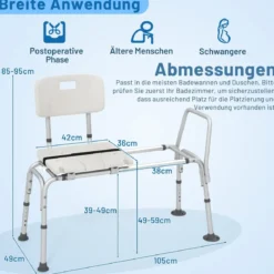 Badewannen-Transferbank mit Höhenverstellung & Extra Breite Sitzfläche & Sicherheitsgurt