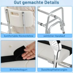 Badewannen-Transferbank mit Höhenverstellung & Extra Breite Sitzfläche & Sicherheitsgurt