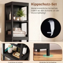 Badezimmer Hochschrank Badhochschrank Badschrank mit 2 Schubladen Holz Schwarz 30 x 30 x 144,5 cm