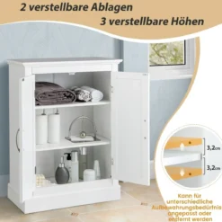 Badezimmer Kommode mit 2 Verstellbaren Ablagen Badezimmerschrank Holz 60 x 32 x 81 cm Weiß