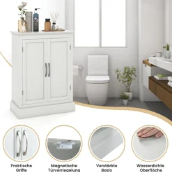 Badezimmer Kommode mit 2 Verstellbaren Ablagen Badezimmerschrank Holz 60 x 32 x 81 cm Weiß