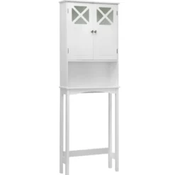 Badezimmer-Schrank Badezimmerregal mit Anti-Kipp-Design X-förmiger Doppeltürschrank Weiß