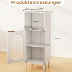 Badezimmerschrank Badschrank schmal mit offenem Fach & Glastür Badkommode Holz mit verstellbaren Regal 35 x 30 x 90 cm Weiß