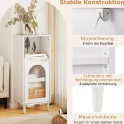 Badezimmerschrank Badschrank schmal mit offenem Fach & Glastür Badkommode Holz mit verstellbaren Regal 35 x 30 x 90 cm Weiß