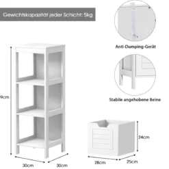 Badezimmerschrank Badschrank Holz Multifunktionales Aufbewahrungsregal mit 2 Schubladen Bodenschrank für Wohnzimmer Badezimmer Weiß