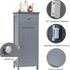 Badezimmerschrank Badschrank mit 1 großen Schublade & 2 verstellbaren Regale Grau