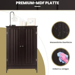 Badezimmerschrank Beistellschrank mit Doppeltür verstellbarem Einlegeboden und Kippsicherung Braun