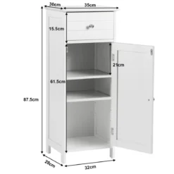 Badezimmerschrank Eintüriger Bodenschrank mit Große Schublade 35 x 30 x 87,5 cm Weiß