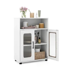Badezimmerschrank freistehender Bodenschrank mit 2 Türen & 3-stufig verstellbarem Regal Weiß