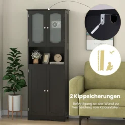 Badezimmerschrank freistehender Hochschrank mit 4 Türen Badschrank mit Kippschutz Schwarz 164 cm