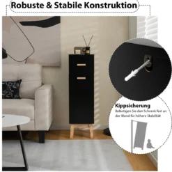 Badezimmerschrank Freistehender Holzschrank mit 1 Schublade 30 x 30 x 102 cm Schwarz